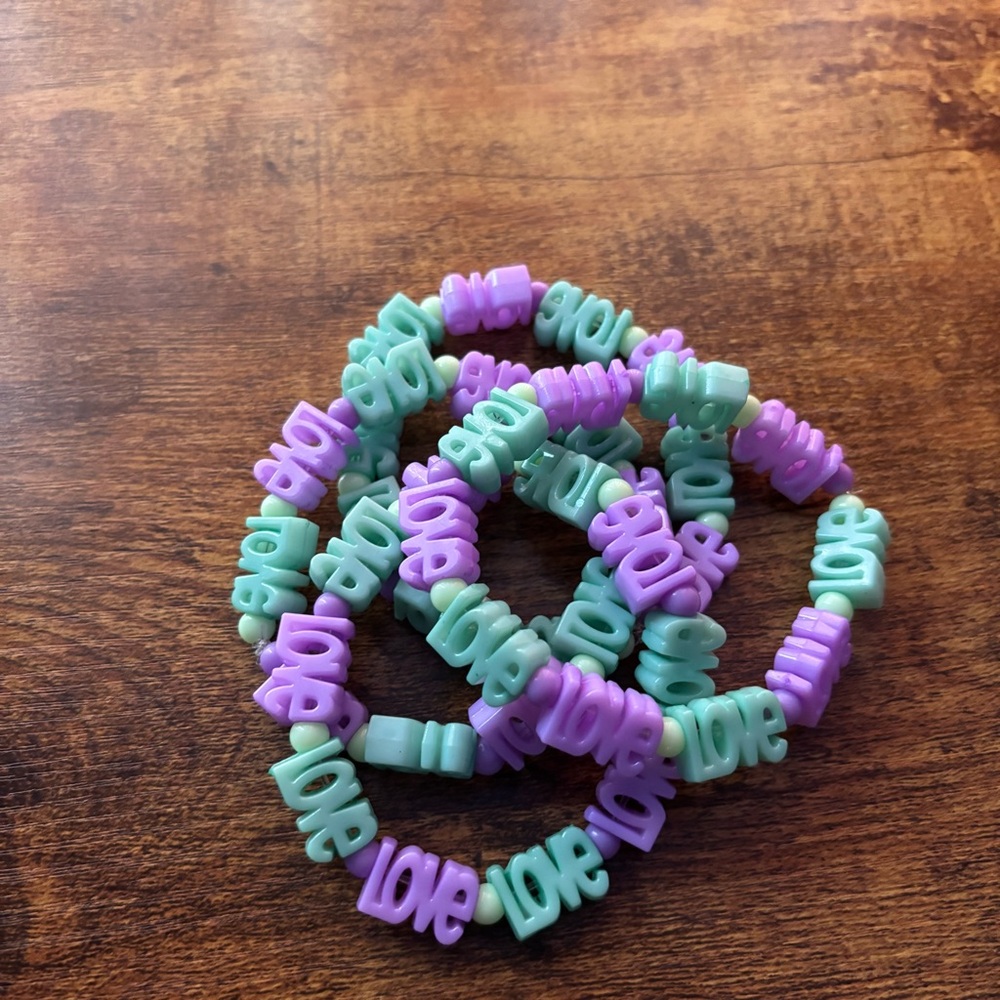 4pcs Purple and Green Handmade Love Beaded Bracelet